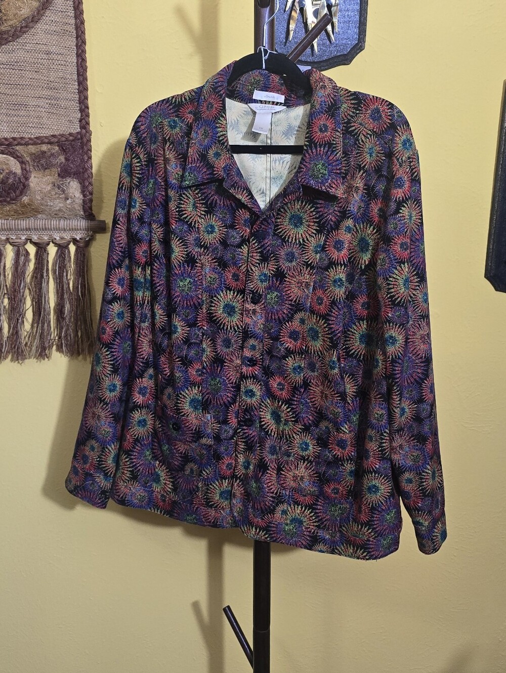 CJ Banks Multicolor Firework-Print Button Front jacket Sz 1X